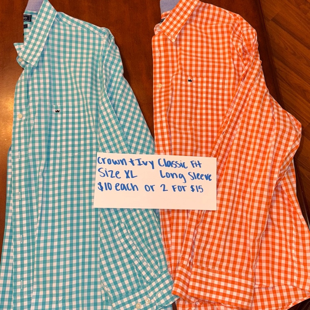 Crown & Ivy Men's Gingham Shirts - Blue and Orange